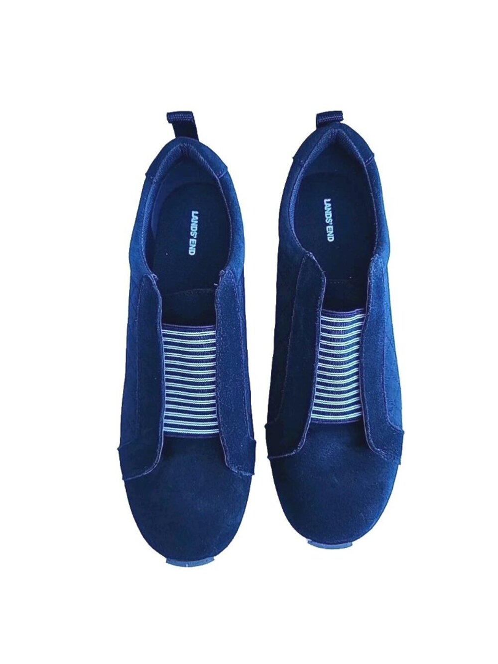 Land's End Navy Blue Genuine Suede Nautical Slipon Boat Shoes Womens Sz 8.5B -EC